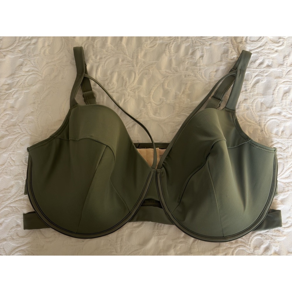 LANE BRYANT CACIQUE SWIM OLIVE UNDERWIRE BALCONETTE BIKINI TOP Bra 42G Underwire - Picture 2 of 7